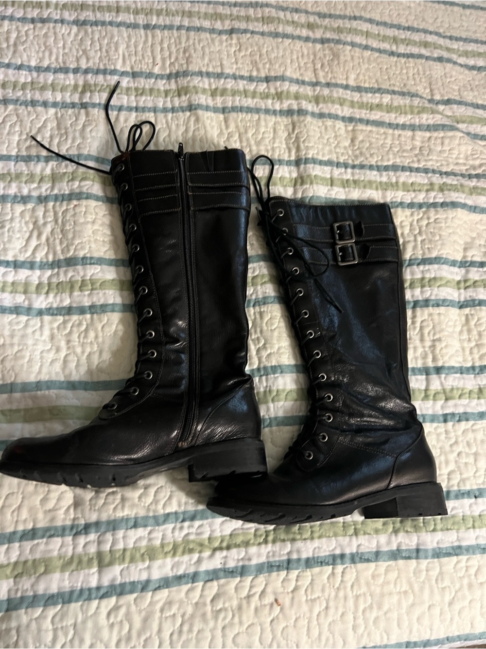 Sofft Black Lace-Up Knee-High Boots with Buckle